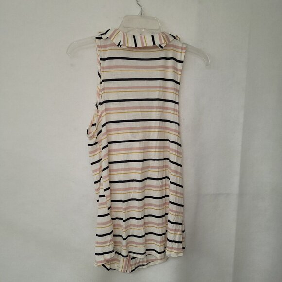 Dolan Tunic Top Women XS Pink Blue Striped Ruffled Tie Neck Button Up Beach - Picture 3 of 13